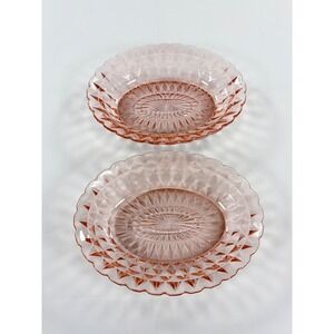 Jeannette Glass Pink Windsor Diamond Point Oval Serving Bowls Set 2 Vintage 9"
